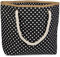 styleBREAKER Strandtasche mit Punkte Muster und Kordelgriffen | großes Hauptfach mit Reißverschluss | inkl. abnehmbarer Kosmetiktasche | Shopper Damen mit Bast-Detail, Farbe:Schwarz-Weiß