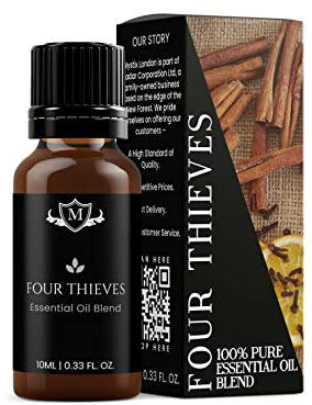 Mystix London | Four Thieves Essential Oil Blend 10ml | Cinnamon | Clove | Eucalyptus | Lemon | Rosemary | Aromatherapy Oil | Bold Spicy Fragrance | for Cleaning & Diffusers | Vegan, GMO Free