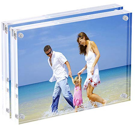 AMEITECH 13x18 cm Acryl Bilderrahmen, Magnetische Bilderrahmen, 10 + 10MM Dicke Stehen in Schreibtisch oder Tisch, klar - 2er Pack
