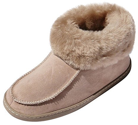 Hollert Leather Lammfell Hausschuhe EWA Premium Damen Fellschuhe aus 100% Merino Schaffell Größe EUR 41, Farbe Braun