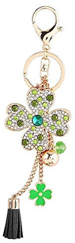 1 pc Porte-clés Trèfle à quatre feuilles en cristal Accessoire de porte-clés pour la décoration de voiture ou le pendentif de sac(Vert)