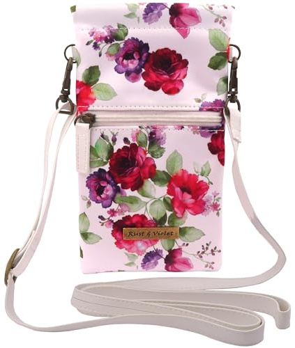 Women Soft Sunglasses Case Squeeze Top | soft eyeglass case zippered pocket | Passport Holder - Phone Pouch | Wristlet Lanyard Pouch by Rachel Rowberry (CT8W Cranberry Rose)