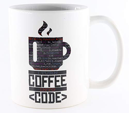 PICSonPAPER Tasse mit Spruch I Turn Coffee into Code, Kaffeetasse, Keramiktasse, Tasse mit lustigem Spruch, Nerd-Tasse, Tasse für Programmierer, Tasse für Computerfreaks