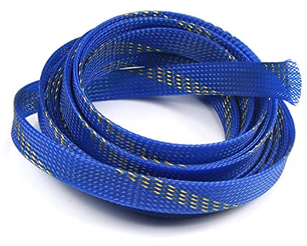 Othmro Gaine tressée extensible en PET pour cordon d'alimentation, câbles audio et vidéo - Protection contre la mastication des animaux domestiques - 5 m - Bleu doré