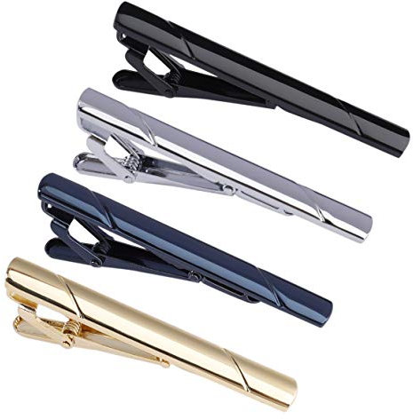 Krawattenklammer 4 Stück Herren Krawattennadel Gold Silber Schwarz Blau mit Geschenkbox für Valentinstag Weihnachten Geschenk