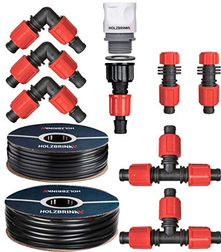 HOLZBRINK Bewässerungssystem Tropfbewässerung für Thuja Hecken, 10 m Tropfschlauch Advanced 16 mm, 10 m Verlegerohr 16 mm, HTB-13-10A-10