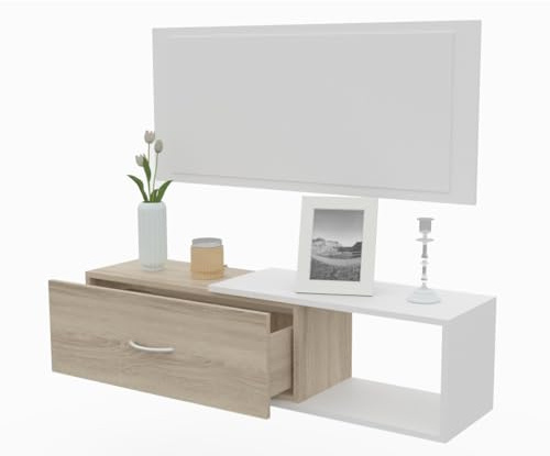DORMIDAN- Mueble recibidor con cajón más Espejo, 1m de Ancho, (Blanco cajón Roble)