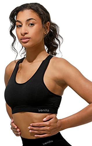 Yenita Seamless Wohlfühl-Bustier ohne Bügel - Comfort BH/Microfaser Top für Freizeit Fitness, Yoga (M, Schwarz)