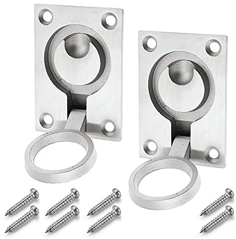 Mesee 2 Packs Flush Ring Pull Handle with Mount Screws 63 x 45mm Stainless Steel Hidden Marine Hatch Locker Cabinet Drawer Pull Handles Boat Yacht Door Lift Ring Pulls Hardware Accessories