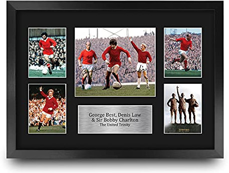 HWC Trading FR A3 Best Charlton Law The United Holy Trinity Geschenke Gedruckt, Signiert Autogramm Bild, Für Fußball-Fans Und Anhänger - A3 Framed