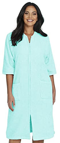 Chums Ladies Zip Through 3/4 Sleeve Towelling Dressing Gown Mint 16-18