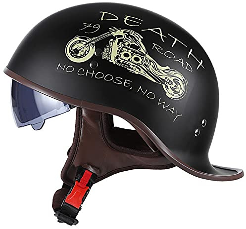 Hanhua Adult Men Women Helmets Motorcycle Half Helmet German Style DOT/ECE Approved with UV Visor, Black