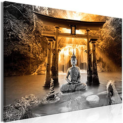 murando - Wandbilder Buddha 60x40 cm 1 tlg - Wand Deko Vlies Leinwand Bilder Groß Wanddeko Wohnzimmer Schlafzimmer Kunstdrucke - Landschaft Zen Wasserfall Natur p-A-0033-b-c
