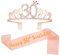 KroY PecoeD 30 Jahre Geburtstag Schal, Rosa Geburtstag Gürtel und Diadem für Damen, Diadem, Prinzessin Happy 30th Birthday Kostüm, Zubehör Dekoration Geburtstag Geschenk