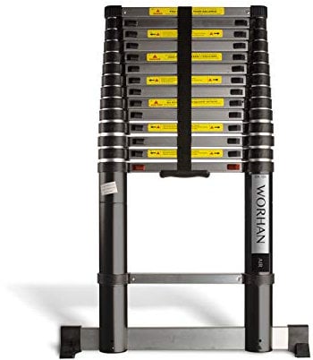 WORHAN Teleskopische 4.4m Luftabsenkungstechnologie Teleskopleiter Aluleiter Anlegeleiter Teleskop Leiter Multifunktions 440cm