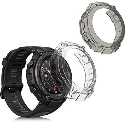 kwmobile 2X Sport Schutzhülle kompatibel mit Huami Amazfit T-Rex/T-Rex Pro Hülle - Silikon Cover klar - Case ohne Tracker - Schwarz Transparent
