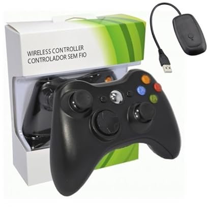 MANDO CON CABLE PARA MICROSOFT XBOX 360 / PC INALAMBRICO NEGRO RECEPTOR USB