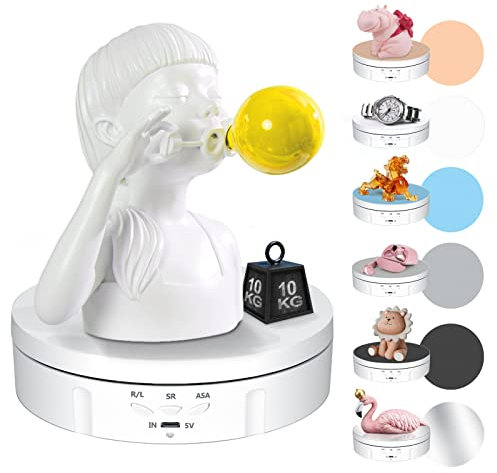 Giratoria Eléctrica Recargable 14.6cm 10kg Automática Plato Giratorio de 360° Ruido Bajo Plato Giratorio Eléctrica con Velocidad Ajustable para Fotografía, Expositor Joyas, Expositor Tienda