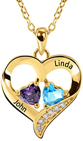 Lam Hub Fong Personalisierte Herz Halskette für Frauen 925 Sterling Silber Damen Geburtsstein Kette Geschenk für Mama, Frau, Freundin Geburtstag, Muttertag, Jahrestag