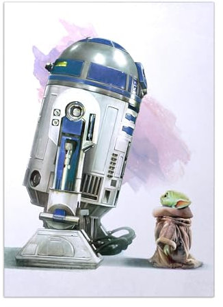 Displate Offiziell Star Wars MetallPoster Magnetische Befestigung Inklusive Lizenziert Bilder Hochwertiges Poster Mandalorian Characters Art - Look up Grogu Poster Größe 67.5 cm x 48 cm