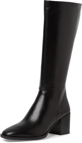 Tamaris Damen Langschaft-Stiefel mit Absatz Leder Blockabsatz; BLACK/schwarz; 39 EU