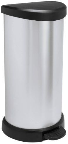 Curver - Cubo de basura con pedal 40L, acabado color acero, tapa y aro para bolsa