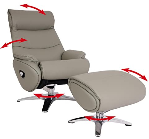Relaxsessel mit Hocker HWC-K98AM, Fernsehsessel Sessel, Liegefunktion drehbar, Metall Echtleder/Kunstleder - grau | Fernsehsessel, Sessel, Liegefunktion, drehbar