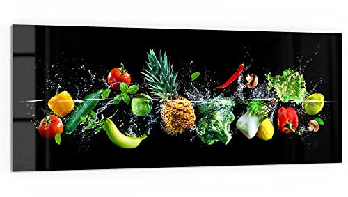 DEQORI Küchenrückwand Glas | Motiv Sauberes Obst und Gemüse | 125x50 cm | Bad- oder Herd-Rückwand | Herdblende Spritzschutz für Küche & Badezimmer | Moderne Deko für Fliesenspiegel