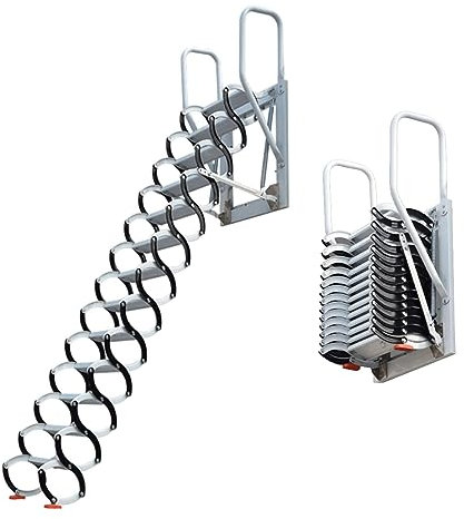 Dachboden-Teleskopleiter, wandmontierte Aluminium-Klappleiter mit Handläufen, 2 m–3,8 m, Leiterlast 300 kg/600 lb. Dachbodenleiter