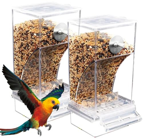 2 Pcs Transparent Futterspender Vogel, Vogelfutterspender, Sittiche Käfig Futterautomat, Automatischer Vogelhäuschen Futterspender Für Vögel Für Wellensittiche Kanarienvögel Nymphensittiche Finken
