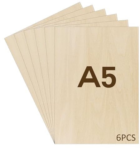 WISYOK 6PCs Tablero Contrachapado A5, Madera Contrachapada 2 mm, Tablero Madera Para Carpintería de Bricolaje, Procesamiento Láser, Fabricación de Modelos, Regalos, Decoraciones - 210x150*2 mm