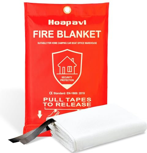 Hoapavi Notfall-Feuerdecke, 101,6 x 101,6 cm, Feuerlöschdecke für Zuhause und Küche, Fiberglas-Feuerdecken für Camping, Auto, Boot, Büro, Lager, Brandschutz, unterdrückt schnell die Ausbreitung von