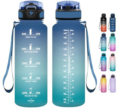 Grsta Botella agua - 1500ML - Botella de Agua Deportiva, Botella agua Gimnasio, a Prueba de Fugas y no BPA, Botella agua Gym M con Pajita para Ciclismo, Escuela, Camping