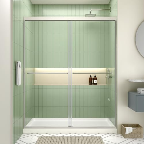 ACE DECOR 44-48 W x 70 H Semi-Frameless Shower Door, Double Sliding Shower Door with 1/4 (6mm) Clear SGCC Tempered Glass, Chrome Finish Shower Doors, Reversible Installation