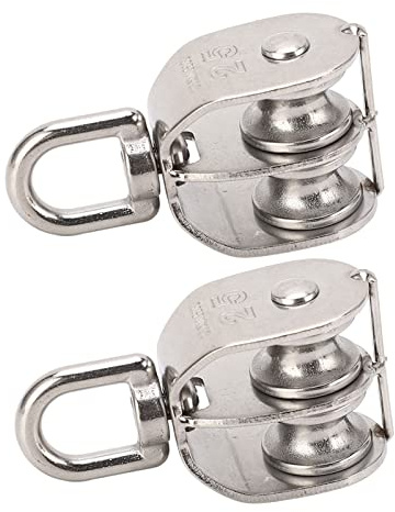 2Pcs Doppel Flaschenzug aus Edelstahl, M25 Doppel Flaschenzug mit 150 kg Lager, U-förmig, für Camping, Wandern