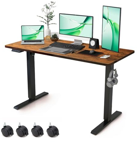 Win Up Time Stehpult, höhenverstellbar, 122 x 61 cm, ganzes Stück, Schreibtisch-Steh-Schreibtisch, elektrischer Stehpult, Sitz-zu-Steh-Schreibtisch für Heimbüro, Computertisch, rustikales Braun