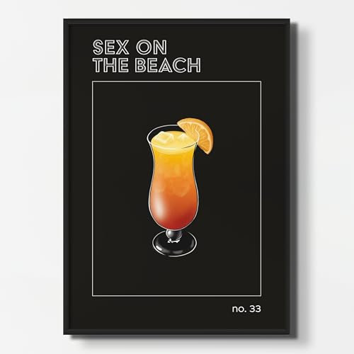 NEUBACH HOME - Cocktail Poster Sex on the Beach DIN A2 - Wandbilder für Schlafzimmer Wohnzimmer Küche als Deko Zubehör - schwarz modern aesthetic - MIT Bilderrahmen