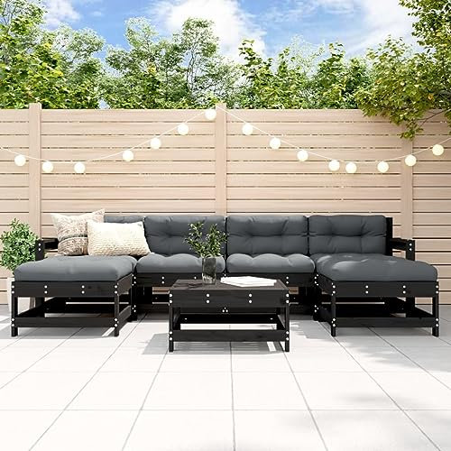 Festnight Conjunto Sofá Jardin Exterior de Madera con Cojines 7 Pzas-Type-115, Muebles de Jardín, Muebles Salón Jardín Modular, Muebles de Exterior, Muebles de Terraza Pino Negro