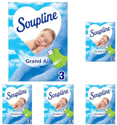 SOUPLINE Sachets Armoire Rafraîchissants, Parfum Air Frais, Désodorise et Parfume votre Linge Pendant 6 Semaines, Neutralise les Odeurs, 1 Boîte avec 3 Sachets (Lot de 5)