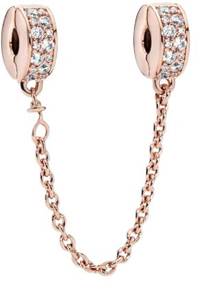 Rimgoris Abalorios de plata de ley 925 para pulseras, collares, cadena de seguridad con diamantes de cristal de oro rosa, abalorios colgantes para mujeres y niñas
