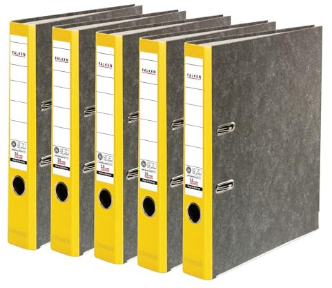 Original Falken 5er Pack Recycling-Ordner Wolkenmarmor. Made in Germany. 5 cm schmal DIN A4 gelber Rücken Ringordner Aktenordner Briefordner Büroordner Pappordner CO2-Neutral Blauer Engel