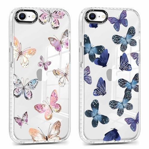 Foonary 2 Stück Transparent Hülle für iPhone 7/8/SE 2020/SE 2022 4,7, Handyhülle mit Frauen Mädchen Aesthetic Schmetterling Muster Motiv Design Case, Silikon Schutzhülle Cover, Schmetterling1