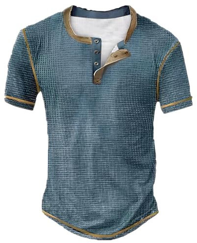 Henley Shirt Herren Hemd Langarm/Kurzarm Männer Freizeithemd Vintage Casual Leicht Baumwolle Slim Fit V Ausschnitt T-Shirt Sommer Oberteile Einfarbig Mode Basic Tshirt