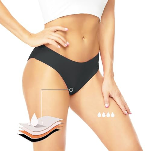COOLEAD Traje de Baño Menstrual Mujer, Bikinis y Braguitas para Mujer, Ropa Interior Menstrual a Prueba de Fugas Bikini Bottoms Pantalones Impermeables (FR/ES, Letras, L, Regular, Regular, Negro)