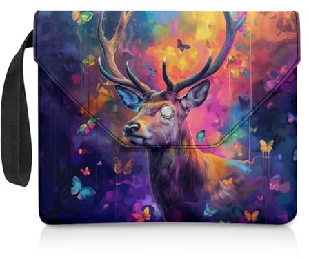 ZIATUBLES Buchhülle mit Retro-Elch-Schmetterling-Druck, große Größe, Buchschoner für Buchliebhaber, 30 x 24 cm, Taschenbuch, Knopfverschluss, Buchumschläge mit 2 Taschen