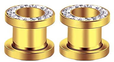 Stfery Ohrringe Tunnel 8mm, 2 Stk Tunnel Set Chirurgenstahl Gold Plug Ohrringe Damen Gold Reifen Mit Zirkon
