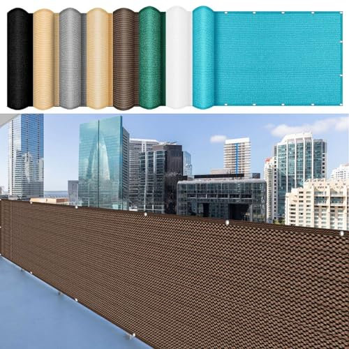 Balkon Sichtschutz 135 x 900 cm 100% Privatsphäre Balkonbespannung Balkonverkleidung mit Ösen Kabelbinder Und Kordel Sichtschutz für Balkon Terrasse, Braun