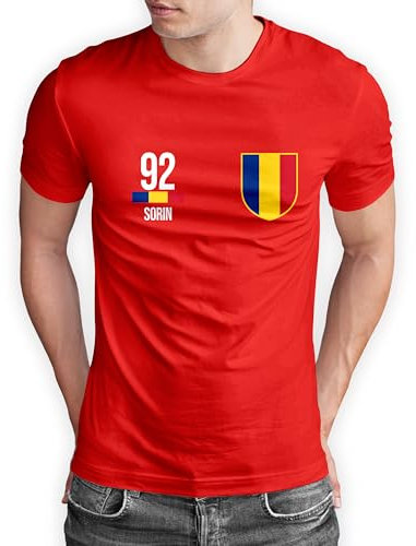 True Statements Rumänien T-Shirt „WM 2026“ România Trikot Fußball Shirt Herren Damen Unisex Weltmeisterschaft - personalisiert mit Zahl & Namen - Fanartikel Fan-Outfit, Rot, Gr. M