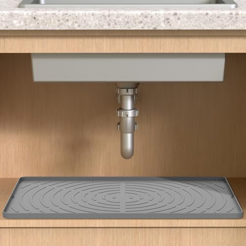 Tappetino sotto il lavandino, 86,4 x 55,9 x 2 cm, in silicone impermeabile, sotto il lavandino, protezione per mensole del bagno, organizer da cucina per mantenere i tuoi armadi ordinati (grigio)