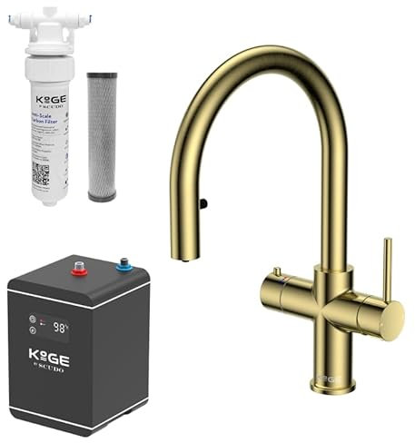 Generic 4-in-1 Brushed Brass Pull Out Spout Boiling Water Kitchen Tap System Filter Kit